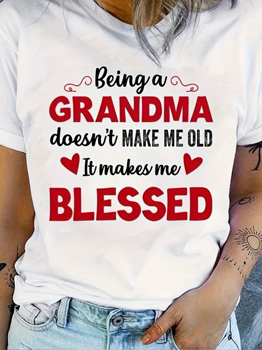 Being a Grandma Makes Me Blessed Graphic Tee - White